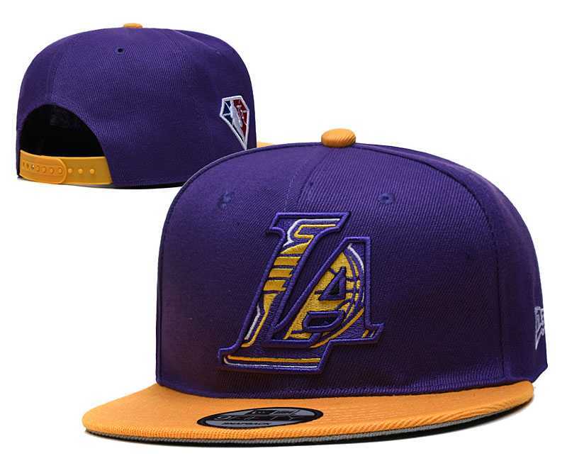 Lakers Team Logo New Era Purple Yellow 2021 NBA Draft Adjustable Hat YD