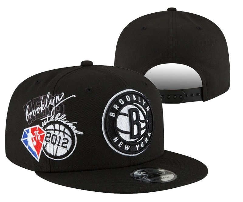 Nets Team Logo Black 75th Anniversary Adjustable Hat YD