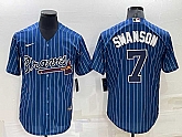 Atlanta Braves #7 Dansby Swanson Navy Blue Pinstripe Stitched MLB Cool Base Nike Jersey,baseball caps,new era cap wholesale,wholesale hats