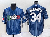 Los Angeles Dodgers #34 Fernando Valenzuela Navy Blue Pinstripe 2020 World Series Cool Base Nike Jersey,baseball caps,new era cap wholesale,wholesale hats