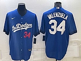 Los Angeles Dodgers #34 Fernando Valenzuela Number Blue 2021 City Connect Cool Base Stitched Jersey,baseball caps,new era cap wholesale,wholesale hats