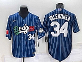 Los Angeles Dodgers #34 Fernando Valenzuela Number Navy Blue Pinstripe Mexico 2020 World Series Cool Base Nike Jersey,baseball caps,new era cap wholesale,wholesale hats
