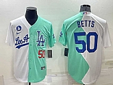 Los Angeles Dodgers #50 Mookie Betts White Green Number 2022 Celebrity Softball Game Cool Base Jersey,baseball caps,new era cap wholesale,wholesale hats