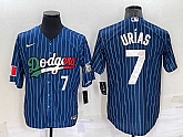 Los Angeles Dodgers #7 Julio Urias Number Navy Blue Pinstripe 2020 World Series Cool Base Nike Jersey,baseball caps,new era cap wholesale,wholesale hats