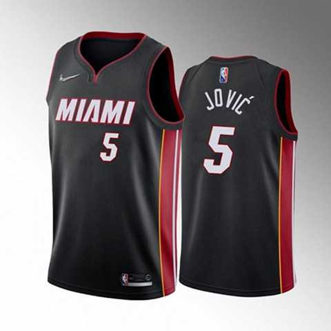 Miami Heat #5 Nikola Jovic 2022 Black Icon Edition 75th Anniversary Stitched Basketball Jersey Dzhi