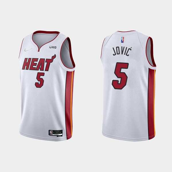 Miami Heat #5 Nikola Jovic 2022 White Stitched Basketball Jersey Dzhi