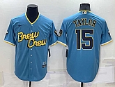 Milwaukee Brewers #15 Tyrone Taylor Blue 2022 City Connect Cool Base Stitched Jersey,baseball caps,new era cap wholesale,wholesale hats