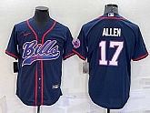 Men's Buffalo Bills #17 Josh Allen Navy With Patch Cool Base Stitched Baseball Jersey,baseball caps,new era cap wholesale,wholesale hats