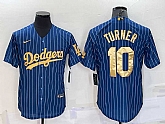 Men's Los Angeles Dodgers #10 Justin Turner Navy Blue Gold Pinstripe Stitched MLB Cool Base Nike Jersey,baseball caps,new era cap wholesale,wholesale hats