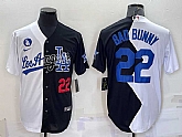 Men's Los Angeles Dodgers #22 Bad Bunny White Black Number 2022 Celebrity Softball Game Cool Base Jersey,baseball caps,new era cap wholesale,wholesale hats