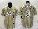 Men's Los Angeles Dodgers #3 Chris Taylor Number Cream Pinstripe Stitched MLB Cool Base Nike Jersey,baseball caps,new era cap wholesale,wholesale hats