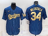 Men's Los Angeles Dodgers #34 Fernando Valenzuela Navy Blue Gold Pinstripe Stitched MLB Cool Base Nike Jersey,baseball caps,new era cap wholesale,wholesale hats