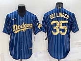 Men's Los Angeles Dodgers #35 Cody Bellinger Navy Blue Gold Pinstripe Stitched MLB Cool Base Nike Jersey,baseball caps,new era cap wholesale,wholesale hats