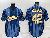 Men's Los Angeles Dodgers #42 Jackie Robinson Navy Blue Gold Pinstripe Stitched MLB Cool Base Nike Jersey,baseball caps,new era cap wholesale,wholesale hats