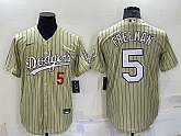 Men's Los Angeles Dodgers #5 Freddie Freeman Number Cream Pinstripe Stitched MLB Cool Base Nike Jersey,baseball caps,new era cap wholesale,wholesale hats