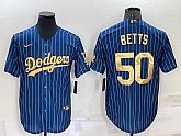 Men's Los Angeles Dodgers #50 Mookie Betts Navy Blue Gold Pinstripe Stitched MLB Cool Base Nike Jersey,baseball caps,new era cap wholesale,wholesale hats