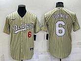 Men's Los Angeles Dodgers #6 Trea Turner Number Cream Pinstripe Stitched MLB Cool Base Nike Jersey,baseball caps,new era cap wholesale,wholesale hats