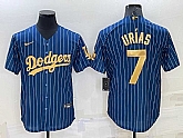 Men's Los Angeles Dodgers #7 Julio Urias Navy Blue Gold Pinstripe Stitched MLB Cool Base Nike Jersey,baseball caps,new era cap wholesale,wholesale hats