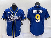 Men's Los Angeles Rams #9 Matthew Stafford Royal With Patch Cool Base Stitched Baseball Jersey,baseball caps,new era cap wholesale,wholesale hats
