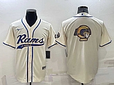 Men's Los Angeles Rams Cream Team Big Logo With Patch Cool Base Stitched Baseball Jersey,baseball caps,new era cap wholesale,wholesale hats