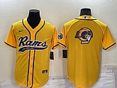 Men's Los Angeles Rams Yellow Team Big Logo With Patch Cool Base Stitched Baseball Jersey,baseball caps,new era cap wholesale,wholesale hats