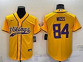 Men's Minnesota Vikings #84 Randy Moss Yellow With Patch Cool Base Stitched Baseball Jersey,baseball caps,new era cap wholesale,wholesale hats