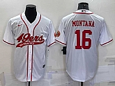 Men's San Francisco 49ers #16 Joe Montana White With Patch Cool Base Stitched Baseball Jersey,baseball caps,new era cap wholesale,wholesale hats