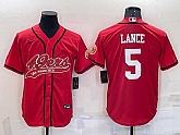 Men's San Francisco 49ers #5 Trey Lance Red Stitched Cool Base Nike Baseball Jersey,baseball caps,new era cap wholesale,wholesale hats