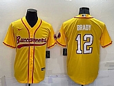 Men's Tampa Bay Buccaneers #12 Tom Brady Yellow Stitched Cool Base Nike Baseball Jersey,baseball caps,new era cap wholesale,wholesale hats