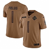 Men's Chicago Bears #1 Justin Fields 2023 Brown Salute To Service Limited Football Stitched Jersey Dyin,baseball caps,new era cap wholesale,wholesale hats