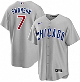 Men's Chicago Cubs #7 Dansby Swanson Gray Cool Base Stitched Baseball Jersey Dzhi,baseball caps,new era cap wholesale,wholesale hats
