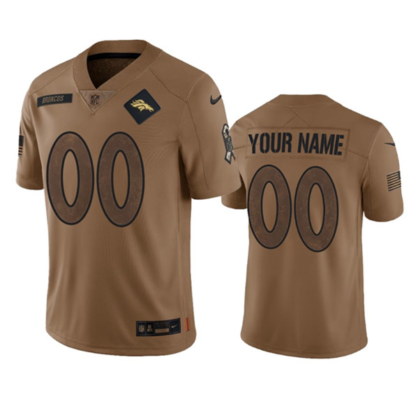 Men's Denver Broncos Active Player Custom 2023 Brown Salute To Service Limited Football Stitched Jersey