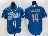 Men's Detroit Lions #14 Amon Ra St Brown Blue With Patch Cool Base Stitched Baseball Jersey,baseball caps,new era cap wholesale,wholesale hats