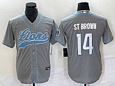 Men's Detroit Lions #14 Amon Ra St Brown Grey With Patch Cool Base Stitched Baseball Jersey,baseball caps,new era cap wholesale,wholesale hats