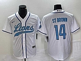 Men's Detroit Lions #14 Amon Ra St Brown White With Patch Cool Base Stitched Baseball Jersey,baseball caps,new era cap wholesale,wholesale hats