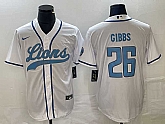 Men's Detroit Lions #26 Jahmyr Gibbs White Cool Base Stitched Baseball Jersey,baseball caps,new era cap wholesale,wholesale hats