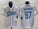 Men's Detroit Lions #97 Aidan Hutchinson White With Patch Cool Base Stitched Baseball Jersey,baseball caps,new era cap wholesale,wholesale hats