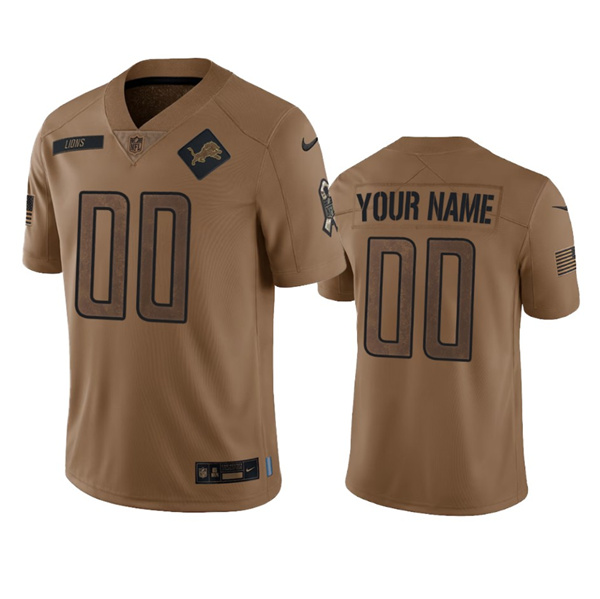 Men's Detroit Lions Active Player Custom 2023 Brown Salute To Service Limited Football Stitched Jersey