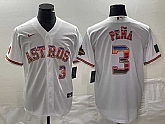 Men's Houston Astros #3 Jeremy Pena Number White Rainbow World Serise Champions Patch Cool Base Stitched Jersey