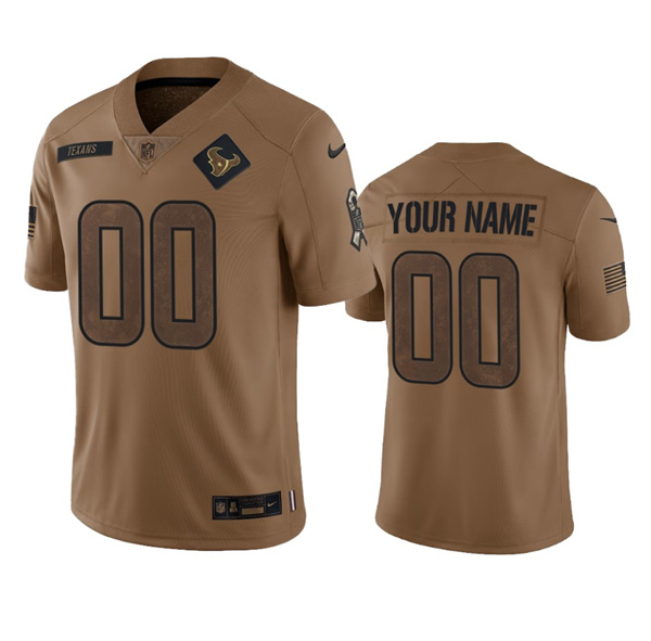 Men's Houston Texans Active Player Custom 2023 Brown Salute To Service Limited Football Stitched Jersey