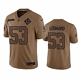 Men's Indianapolis Colts #53 Shaquille Leonard 2023 Brown Salute To Sertvice Limited Football Stitched Jersey Dyin