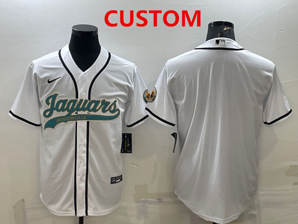 Men's Jacksonville Jaguars Custom White With Patch Cool Base Stitched Baseball Jersey 
