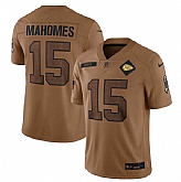 Men's Kansas City Chiefs #15 Patrick Mahomes 2023 Brown Salute To Service Limited Football Stitched Jersey Dyin,baseball caps,new era cap wholesale,wholesale hats