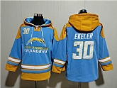 Men's Los Angeles Chargers #30 Austin Ekeler Blue Ageless Must-Have Lace-Up Pullover Hoodie