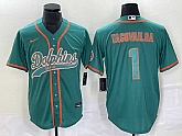 Men's Miami Dolphins #1 Tua Tagovailoa Aqua Cool Base Stitched Baseball Jersey,baseball caps,new era cap wholesale,wholesale hats