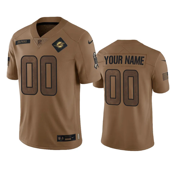 Men's Miami Dolphins Active Player Custom 2023 Brown Salute To Setvice Limited Football Stitched Jersey
