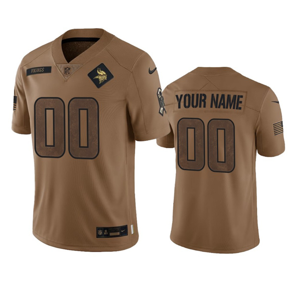 Men's Minnesota Vikings Active Player Custom 2023 Brown Salute To Setvice Limited Football Stitched Jersey