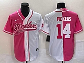 Men's Pittsburgh Steelers #14 George Pickens Pink White Two Tone With Patch Cool Base Stitched Baseball Jersey,baseball caps,new era cap wholesale,wholesale hats