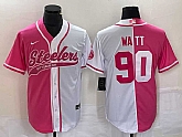 Men's Pittsburgh Steelers #90 TJ Watt Pink White Two Tone With Patch Cool Base Stitched Baseball Jersey,baseball caps,new era cap wholesale,wholesale hats