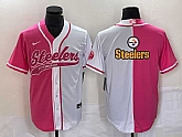 Men's Pittsburgh Steelers Big Logo Pink White Two Tone With Patch Cool Base Stitched Baseball Jersey,baseball caps,new era cap wholesale,wholesale hats